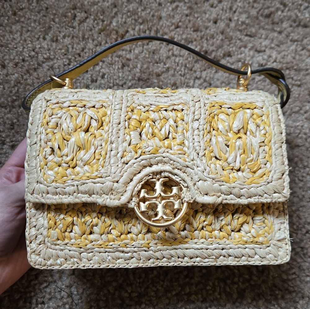 Tory Burch Mini Miller Raffia Shoulder Bag in Beeswax